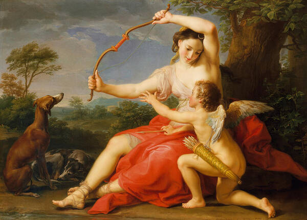 Diana Art Print featuring the painting Diana and Cupid by Pompeo Batoni 