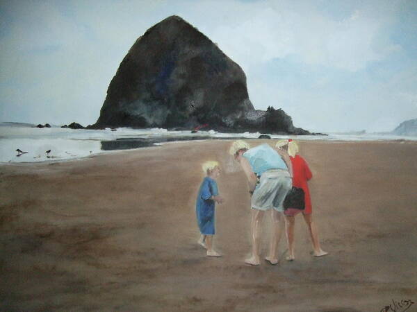 Landscape Art Print featuring the painting Family by the Sea by Janet Visser