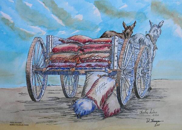 Feed Wagon Watercolor Art Print featuring the painting Feed Wagon Watercolor by Charles Sims and Warren Thompson