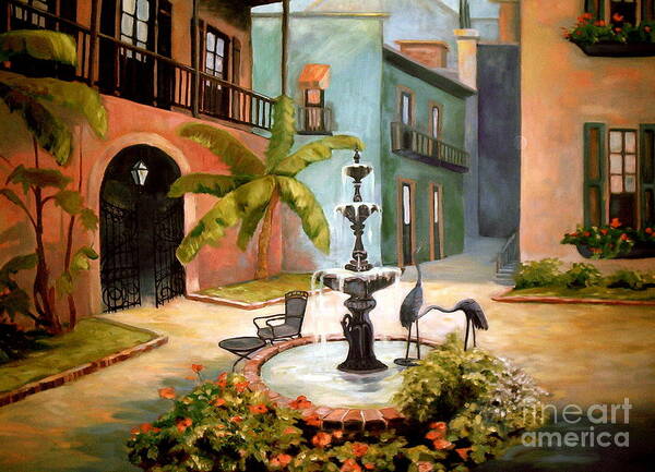 French Quarter Art Print featuring the painting French Quarter Fountain by Gretchen Allen