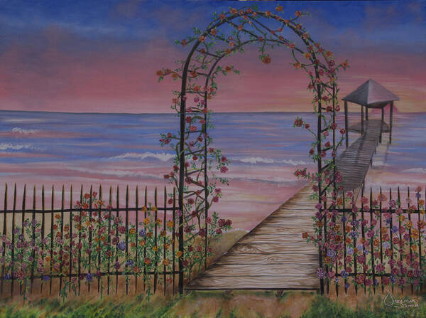 Landscape Art Print featuring the painting Gentle Trellis of Roses by Virginia Bond