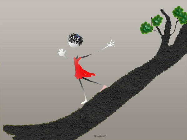 Girl Art Print featuring the digital art Girl Running Down a Tree by Asok Mukhopadhyay