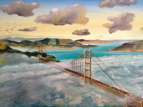 Golden Gate Art Print featuring the painting Golden Gate Bridge by Biren 