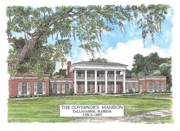 Governor Art Print featuring the mixed media Governors Mansion Tallahassee Florida by Audrey Peaty