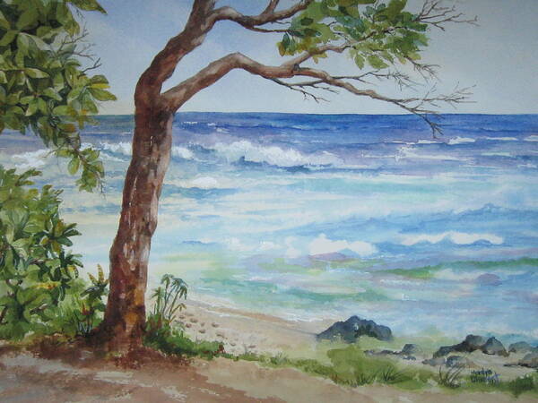 Tree Art Print featuring the painting Hawaiian Beach by Marilyn Clement