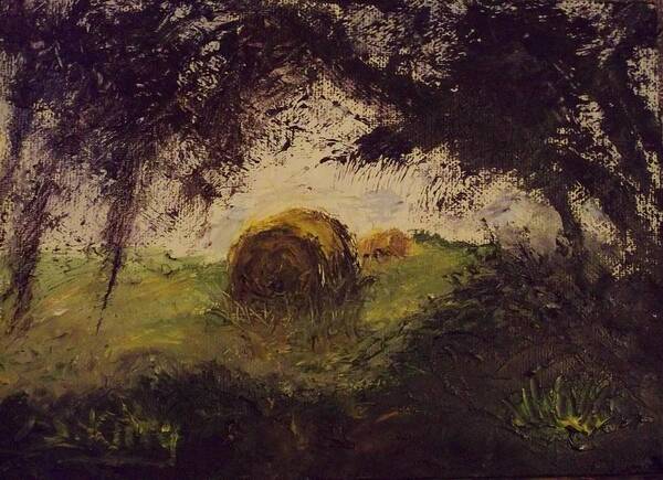 Landscape Art Print featuring the painting Hay bale by Stephen King