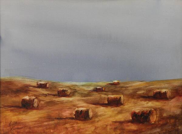 Bales Art Print featuring the painting Hayfield by Ruth Kamenev