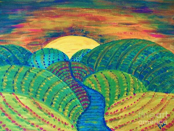 Landscape Art Print featuring the painting Hills of Autumn by Judy Via-Wolff