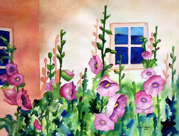 Flowers Art Print featuring the painting Hollyhocks by Lyn DeLano