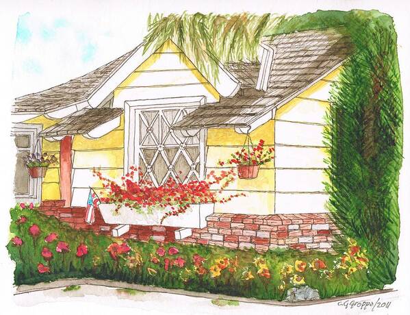 Outdoors Art Print featuring the painting House with garden in Bel Air - Hollywood Hills - California by Carlos G Groppa