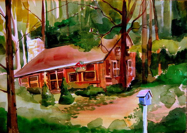 Cabin Art Print featuring the painting In a Cottage in the Woods by Mindy Newman
