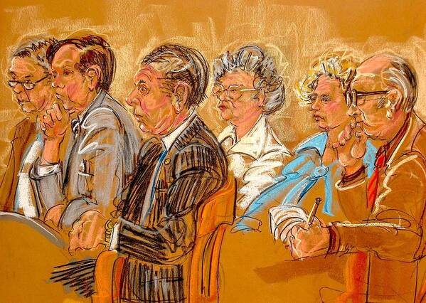 Drawings Art Print featuring the painting Inquest Jury by Les Leffingwell