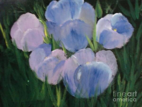 Blue Purple Tulips Art Print featuring the painting Just in Bloom by Trilby Cole