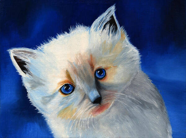 Kitten Art Print featuring the painting Kitten in Blue by Vic Ritchey