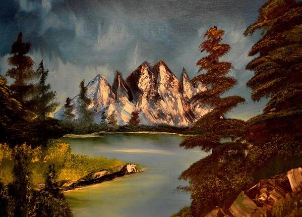 Mountains Art Print featuring the painting LakeView by Maria Urso