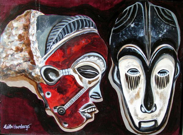 Mask Art Print featuring the painting Marriage Masks 1 by Edith Hunsberger