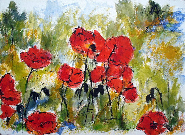 Poppies Art Print featuring the painting May Poppies by Jackie Sherwood