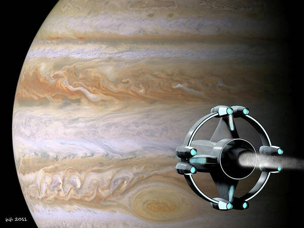 Space Art Print featuring the digital art Meeting Jupiter by J Carrell Jones