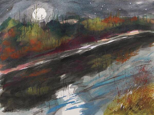 Moon Art Print featuring the painting Moon From Washington Crossing PA Bridge by John Williams