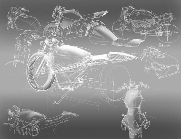 Hot Rod Art Print featuring the drawing Motorcycle Concept Sketches by Jeremy Lacy