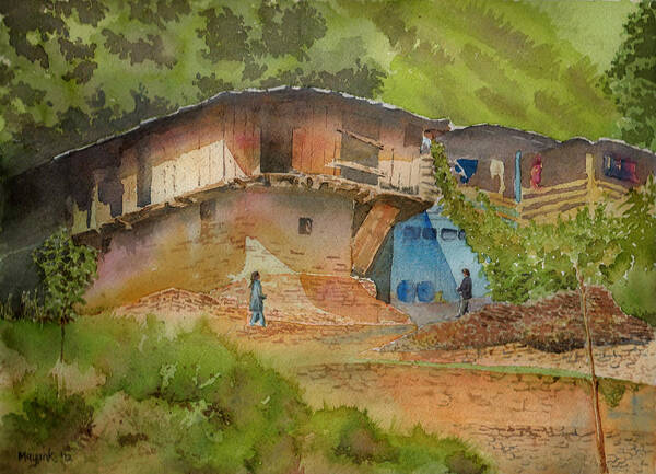 India Art Print featuring the painting Mountain House Study by Mayank M M Reid