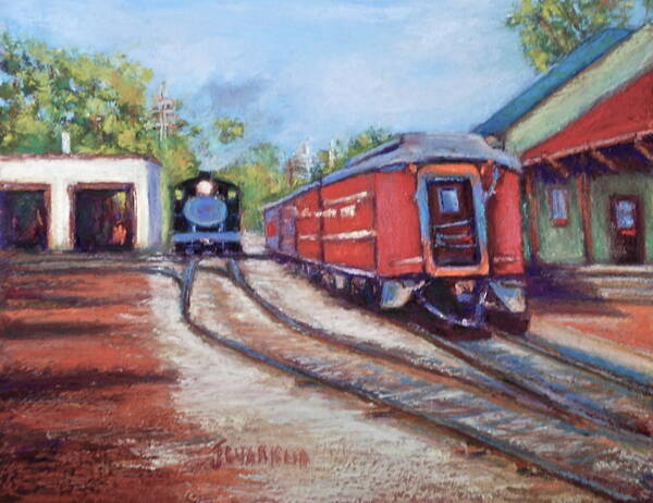 Train Art Print featuring the pastel New Hope Train Stop by Joyce Guariglia