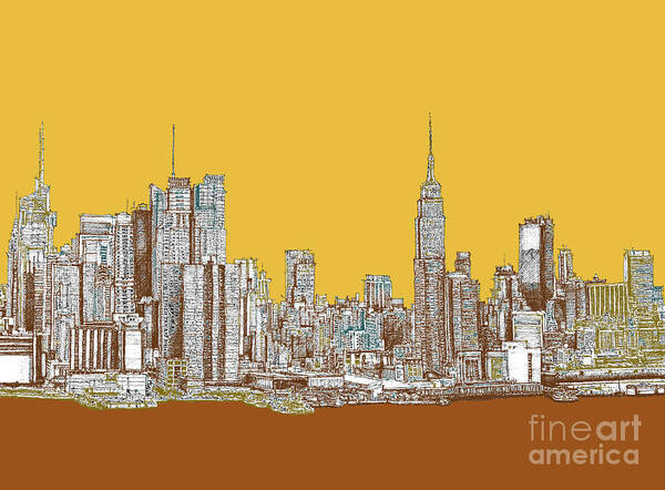 Mustard Art Print featuring the drawing New York mustard sepia by Building Art