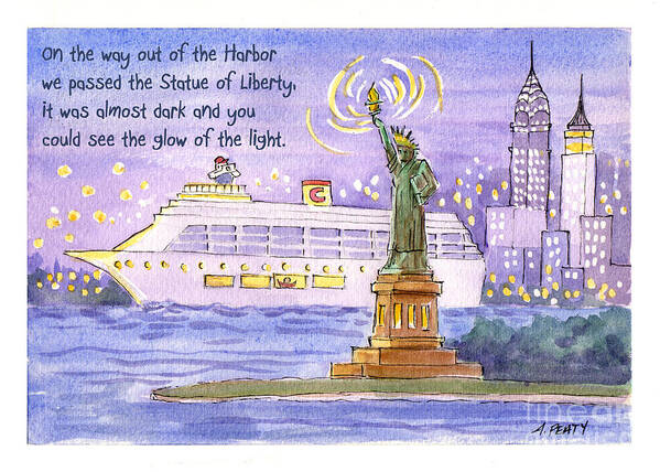 New York Art Print featuring the painting NYC Harbor Cruise by Audrey Peaty