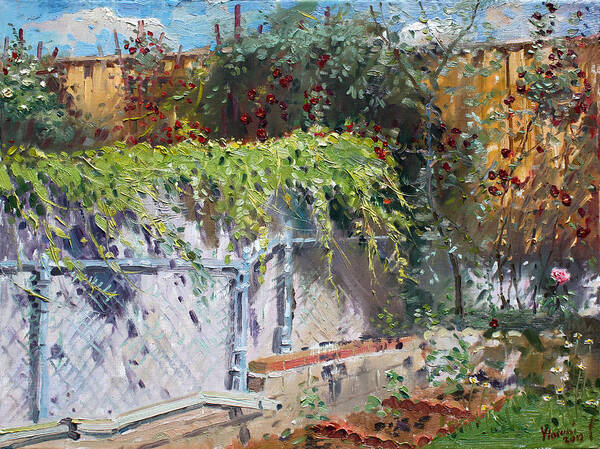 Backyard Art Print featuring the painting On The Backyard of my Studio by Ylli Haruni