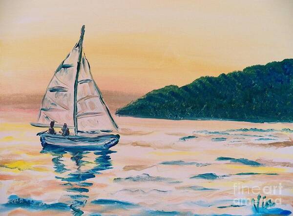 Seascape Art Print featuring the painting Painting Morning Sail by Judy Via-Wolff