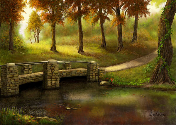 Landscapes Art Print featuring the painting Pond Crossing by Sena Wilson