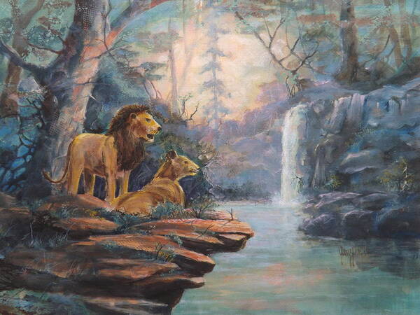 Lions Art Print featuring the painting Rain Forest Waterfall by Gary Partin