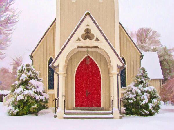 Red Door Art Print featuring the photograph Red Door Church by Steve Zimic