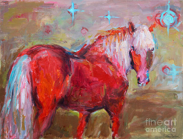 Impressionistic Horse Painting Art Print featuring the painting Red horse contemporary painting by Svetlana Novikova