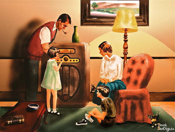 Radio Art Print featuring the painting Remember when we Listened to the Radio by Frank SantAgata