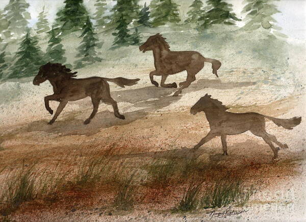 Horses Art Print featuring the painting Running Horses by Nancy Patterson