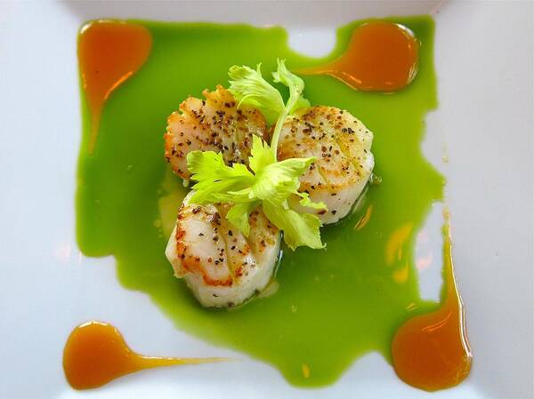 Culinary Arts Art Print featuring the photograph Scallops in green sauce by Kathryn Barry