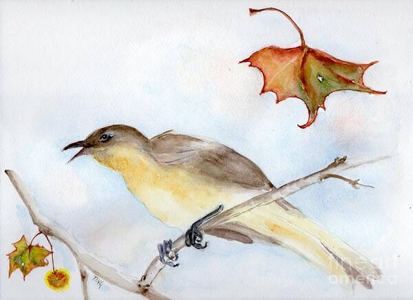 Birds Art Print featuring the painting Singing Bird in Sycamore by Doris Blessington