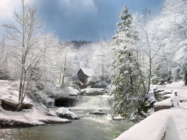 Babcock State Park Art Print featuring the photograph Snow at Babcock State Park by Mary Almond