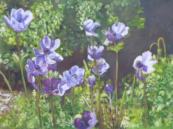 Purple Flowers Art Print featuring the painting Springs Gifts by Gloria Smith