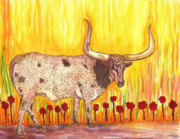 Longhorn Bull Art Print featuring the painting Steer Clear by Connie Valasco