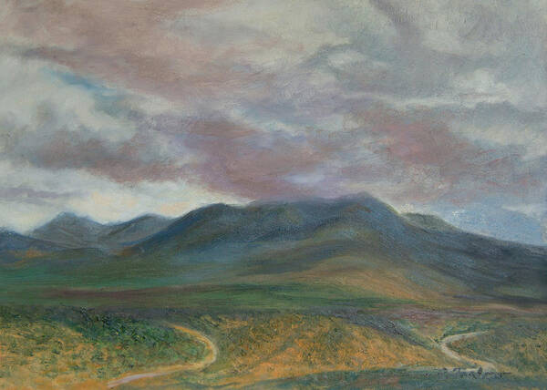 Landscape Art Print featuring the painting Storm Clouds Over the Ortiz Mountains by Phyllis Tarlow Landscape Art Print featuring the painting Storm Clouds Over the Ortiz Mountains by Phyllis Tarlow