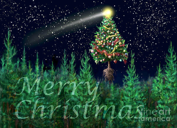 Abstract Art Print featuring the digital art The Egregious Merry Christmas Tree Landscape by Russell Kightley