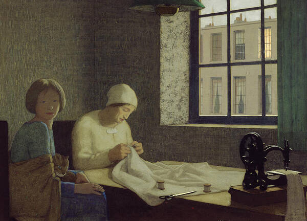 Sewing; Sewing Machine; Working; Women; Woman; Seamstress; Poverty; Couturier Art Print featuring the painting The Old Nurse by Frederick Cayley Robinson