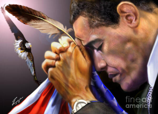American Flag Art Print featuring the painting They Shall Mount Up with Wings Like Eagles - President Obama by Reggie Duffie