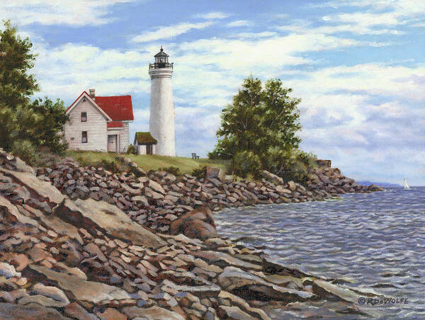 Thousand Islands Art Print featuring the painting Tibbetts Point Lighthouse by Richard De Wolfe
