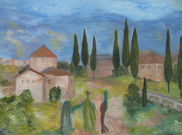 Landscape Art Print featuring the painting Tres Visitas en Segovia by Trish Toro