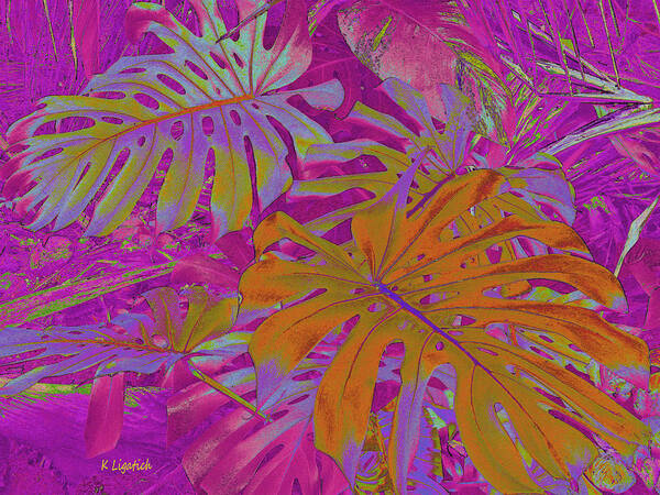Tropical Art Print featuring the digital art Tropical Foliage - Pink by Kerri Ligatich
