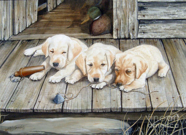 Watercolor Art Print featuring the painting Tuckered Out Trio SOLD PRINTS AVAILABLE by Sandy Brindle