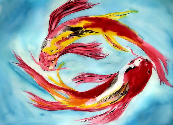 Koi Art Print featuring the painting Two Koi for Words by Alethea M